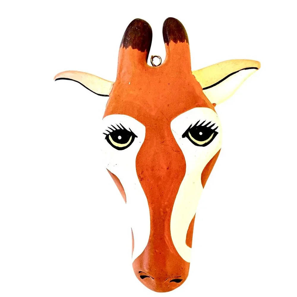 Giraffe Decor Hanging Ornament Vintage Wood + Fabric - Lot of 3 as is flaw